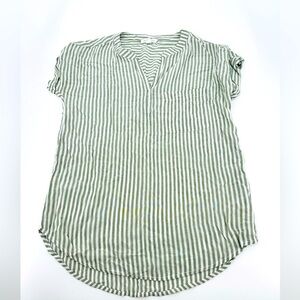 Beachlunchlounge xs Striped Short Sleeve White and Green Popover Top NWOT